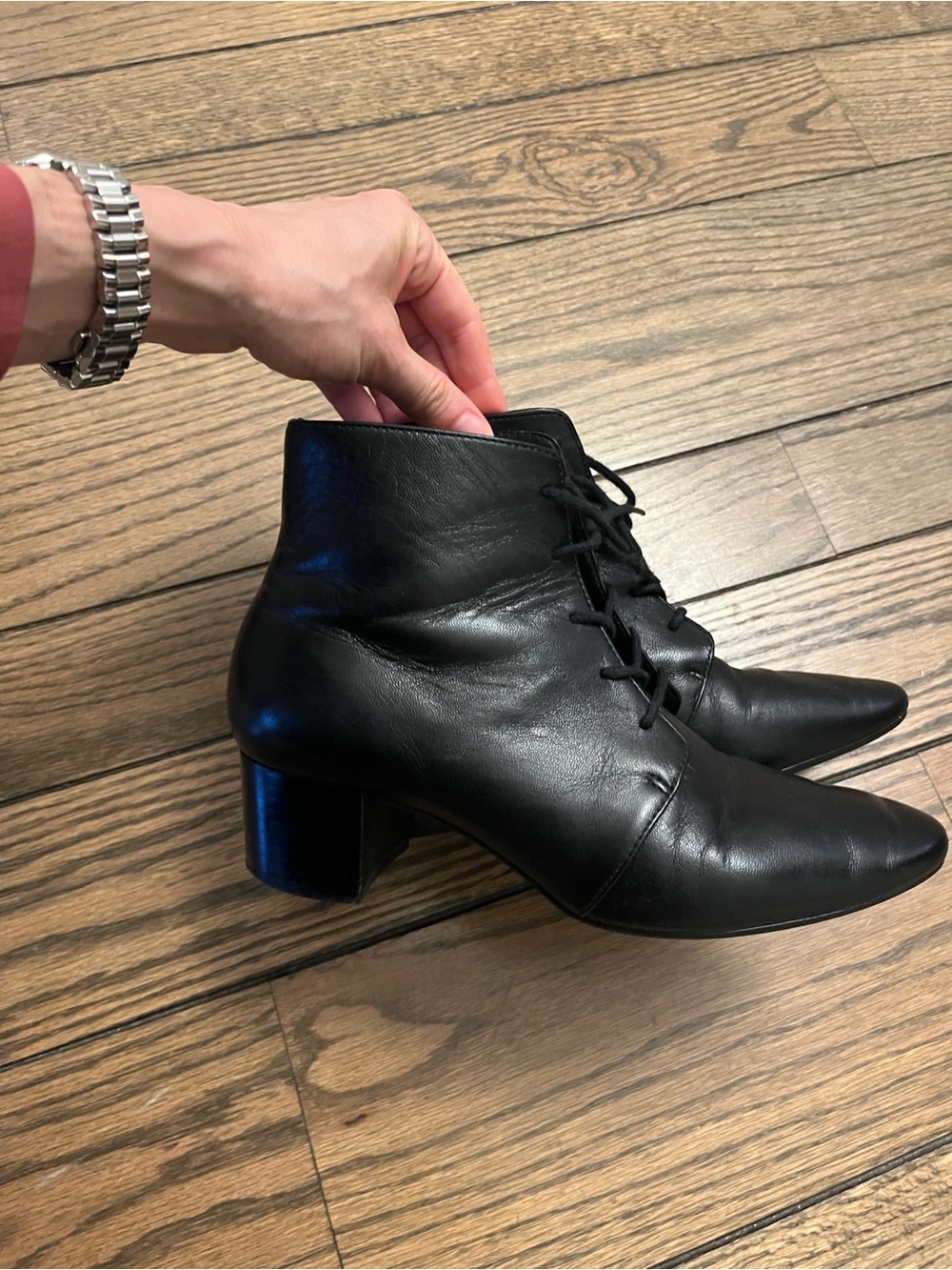 Women's Black Lace-Up Leather Ankle Boots